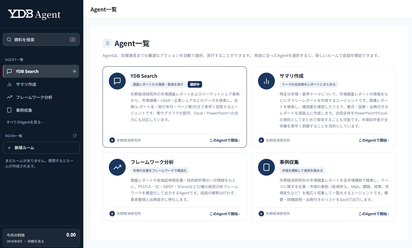 YDBエージェント Agent一覧画面